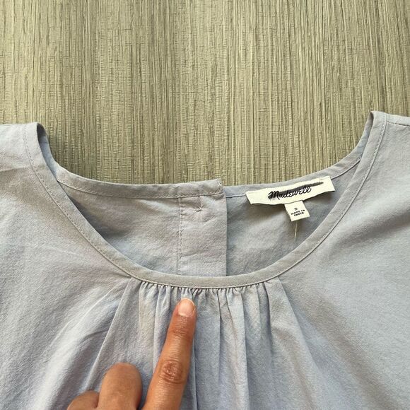 NWT Madewell Embroidered Poplin Puff-Sleeve Cutout Crop Top Blue S - Picture 13 of 16